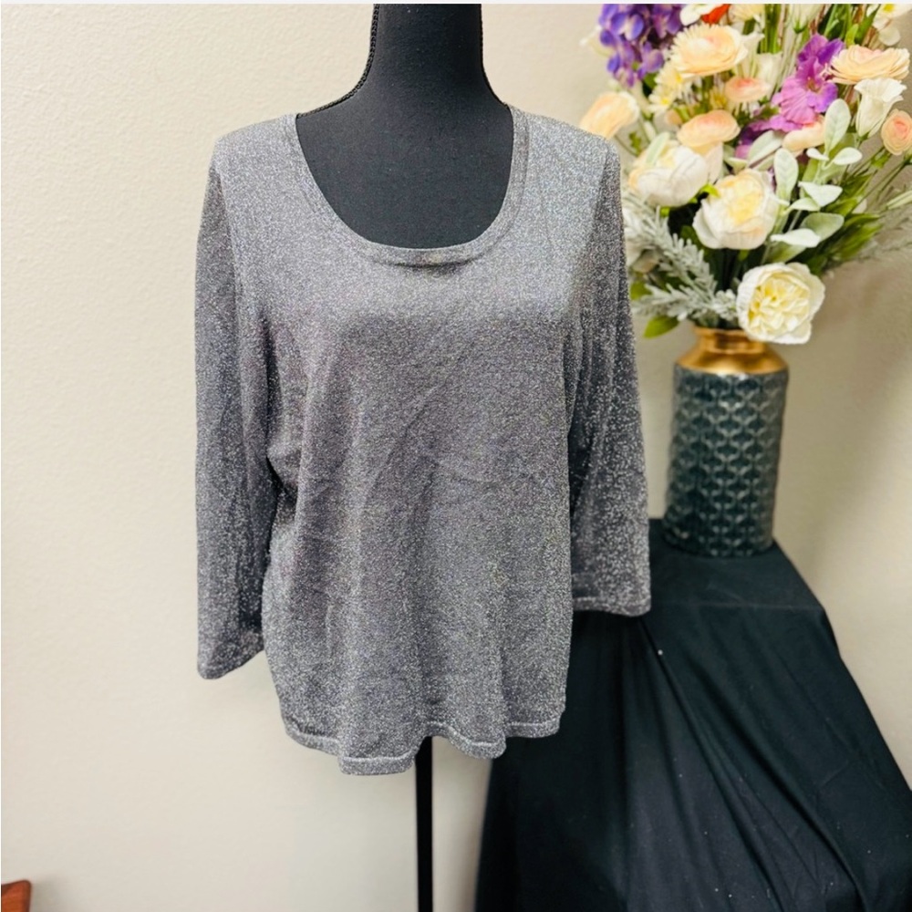 Laura Ashley Metallic Silver Shimmer Top – XL